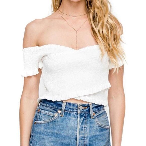 ASTR Crossover Smocked Crop Top M - Picture 1 of 8